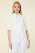 Vegan Leather Elastic Cuff Short Sleeve Top