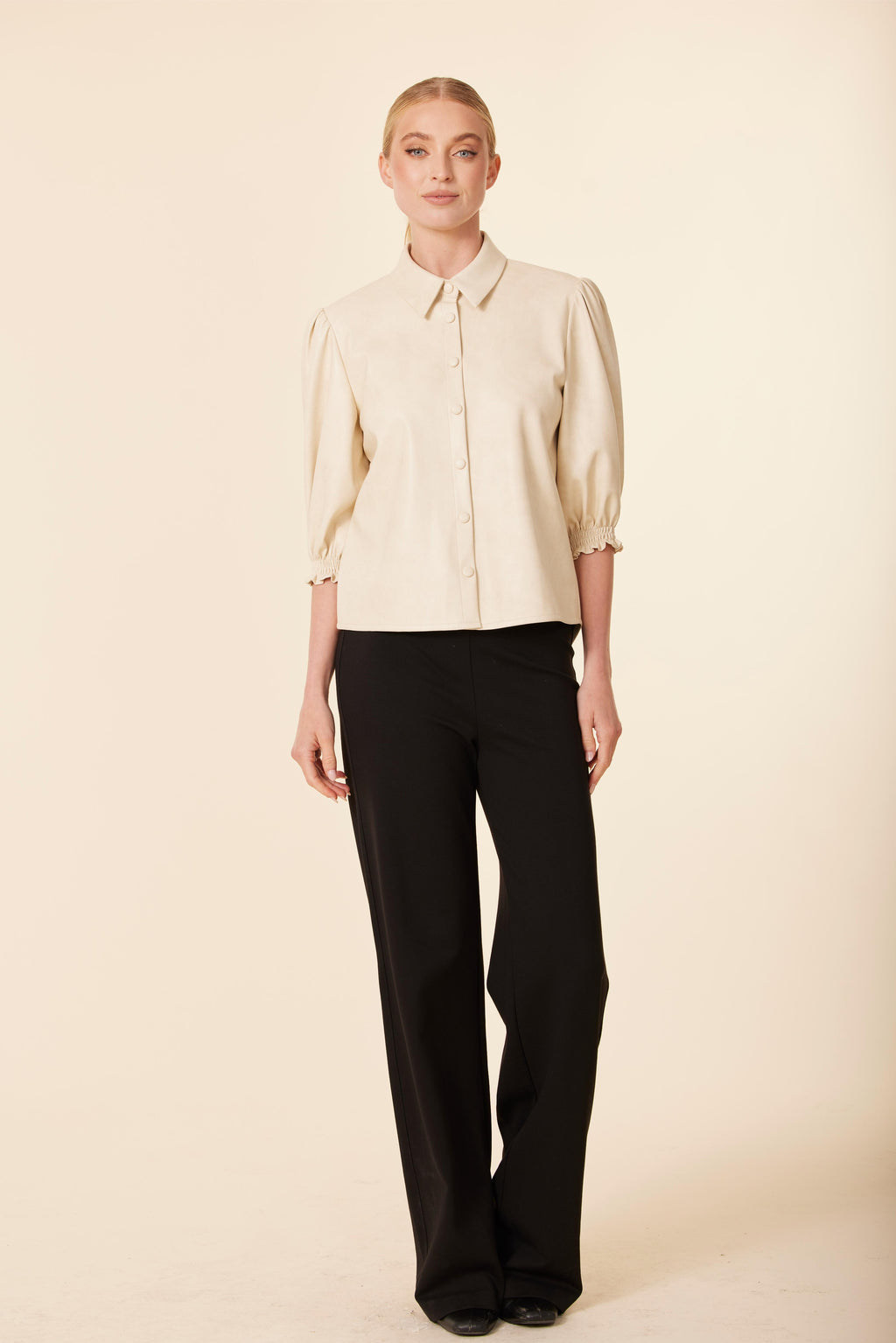 Faux Leather Elastic Cuff Top