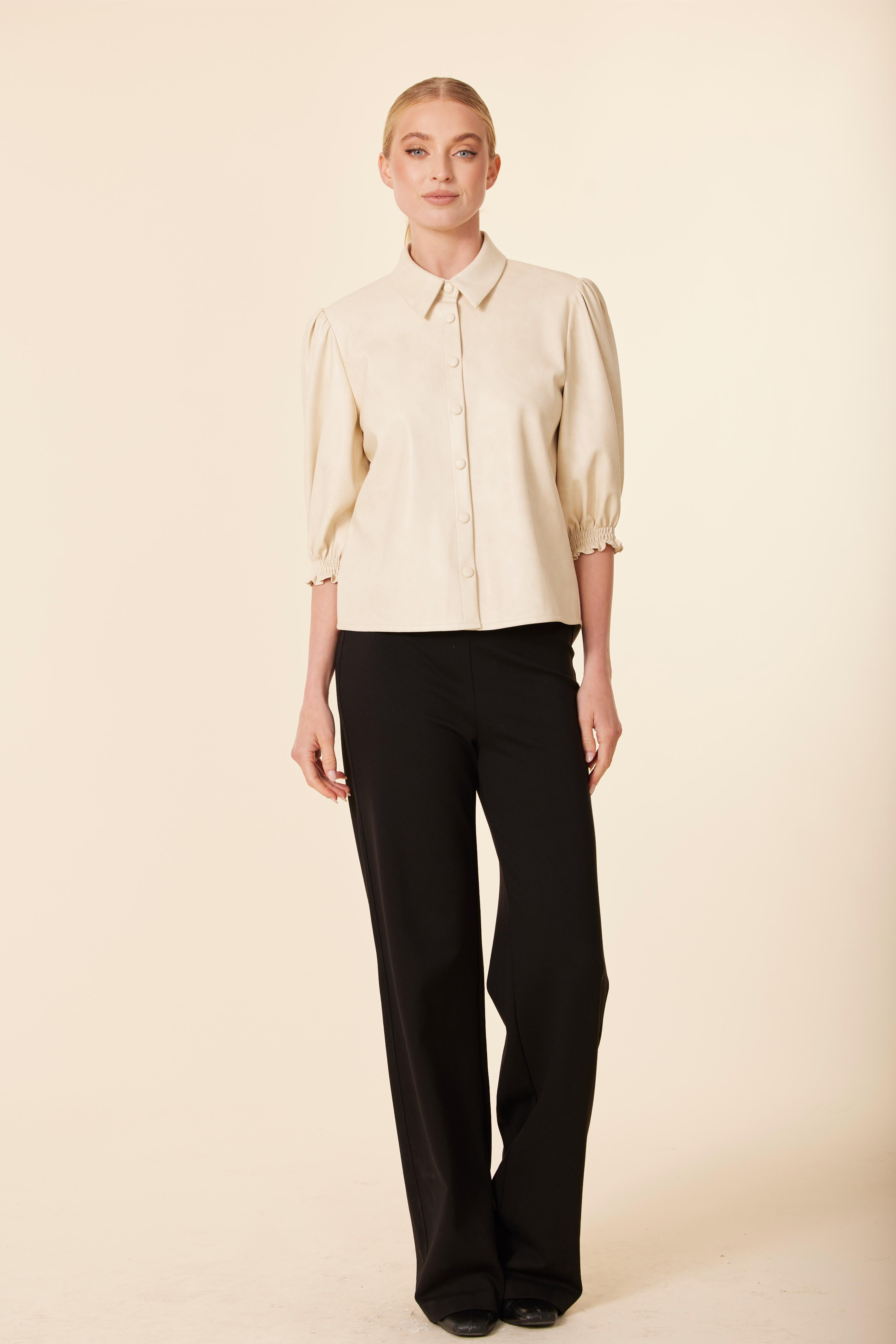 Faux Leather Elastic Cuff Top