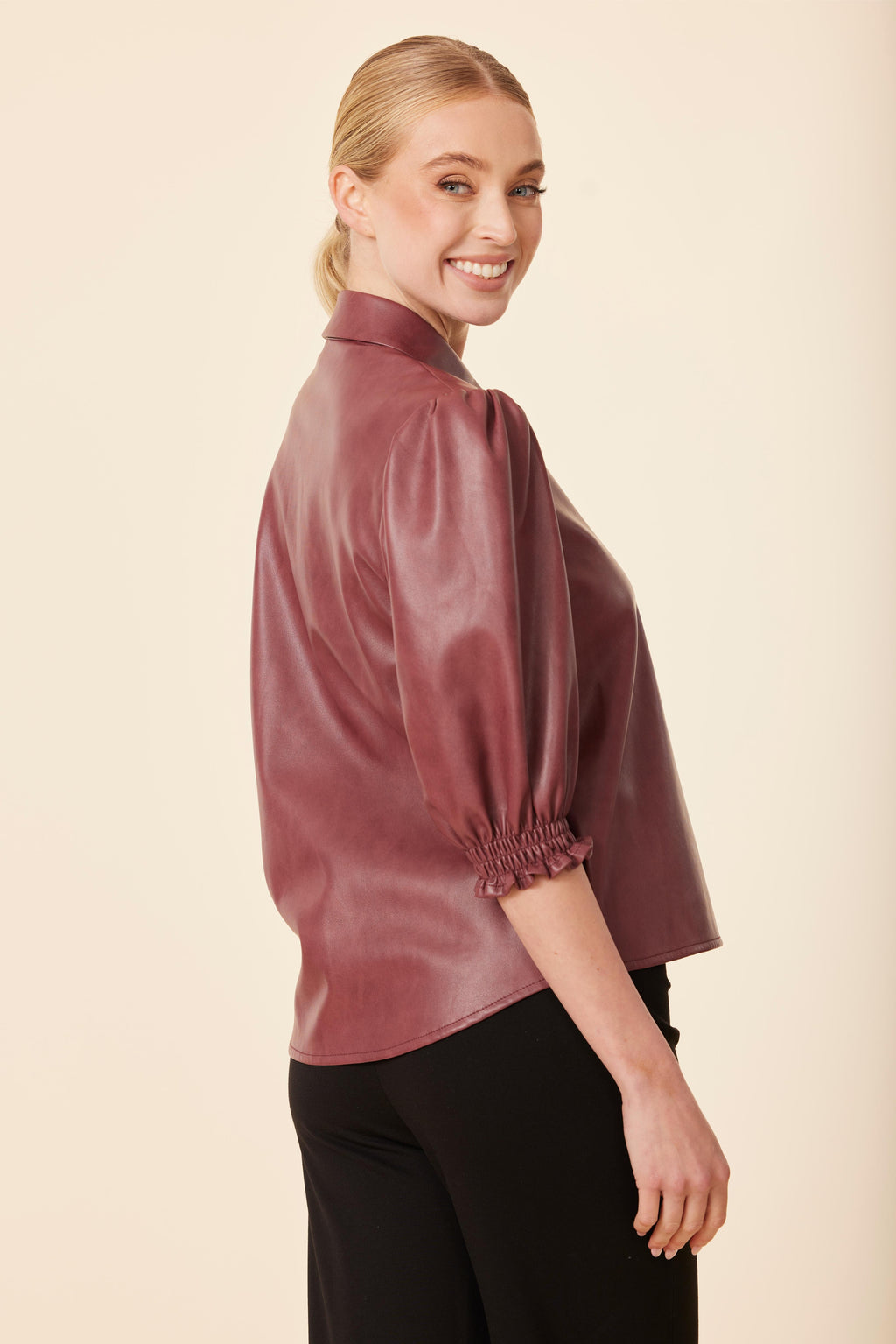 Faux Leather Elastic Cuff Top