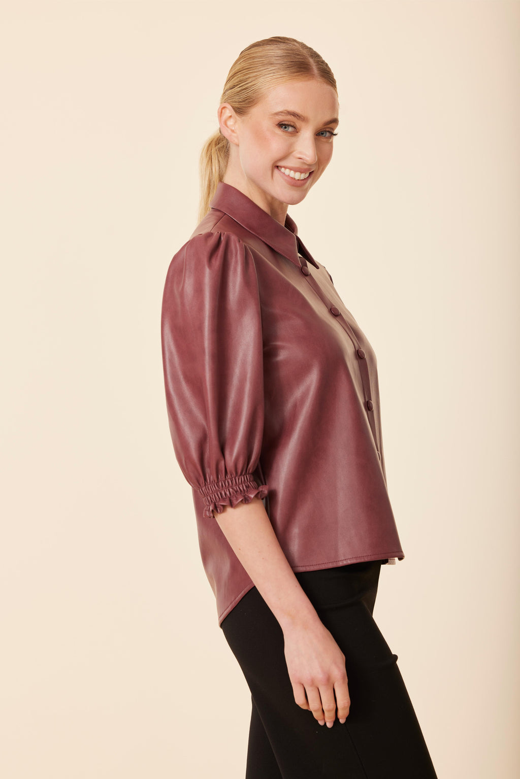 Faux Leather Elastic Cuff Top