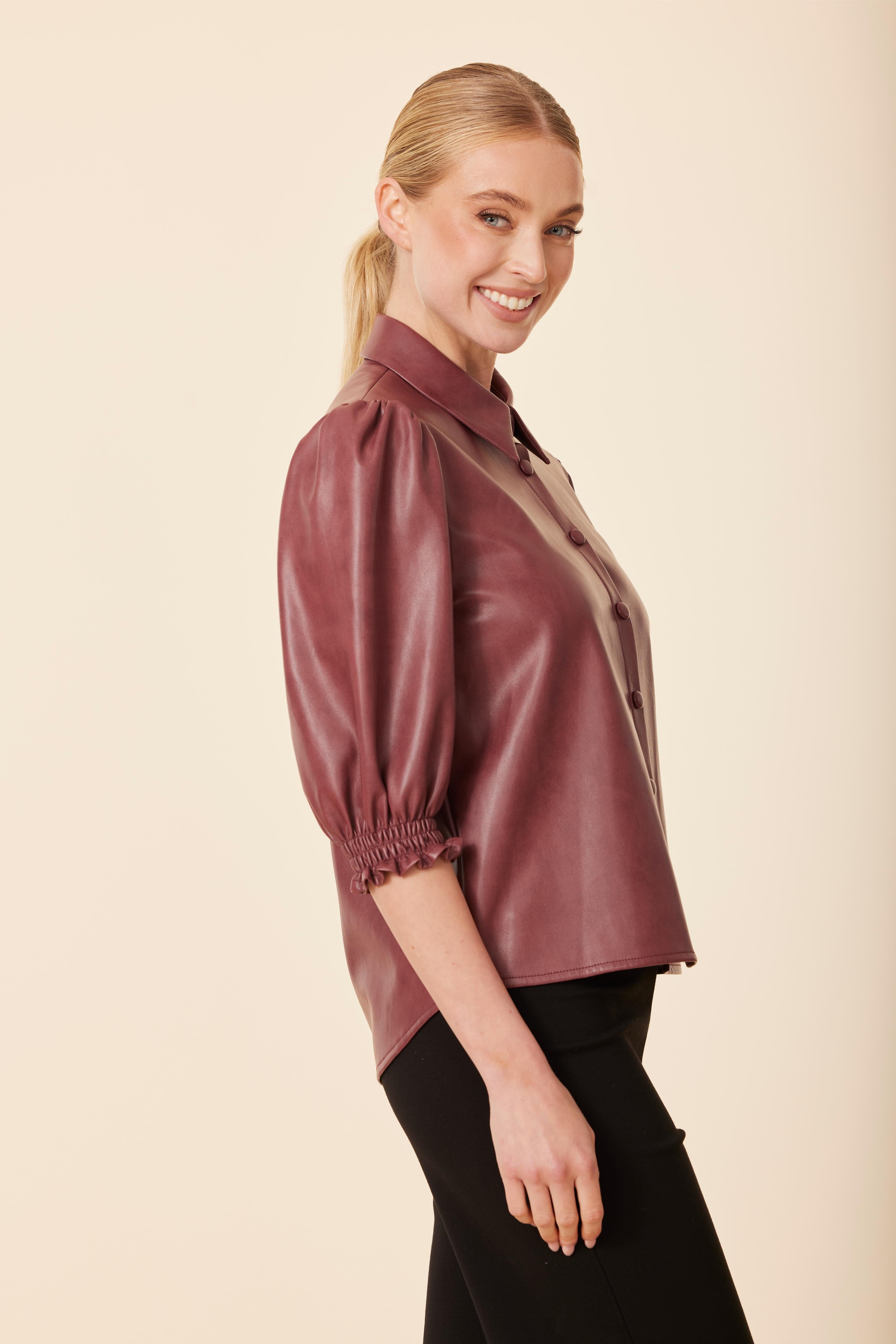 Faux Leather Elastic Cuff Top