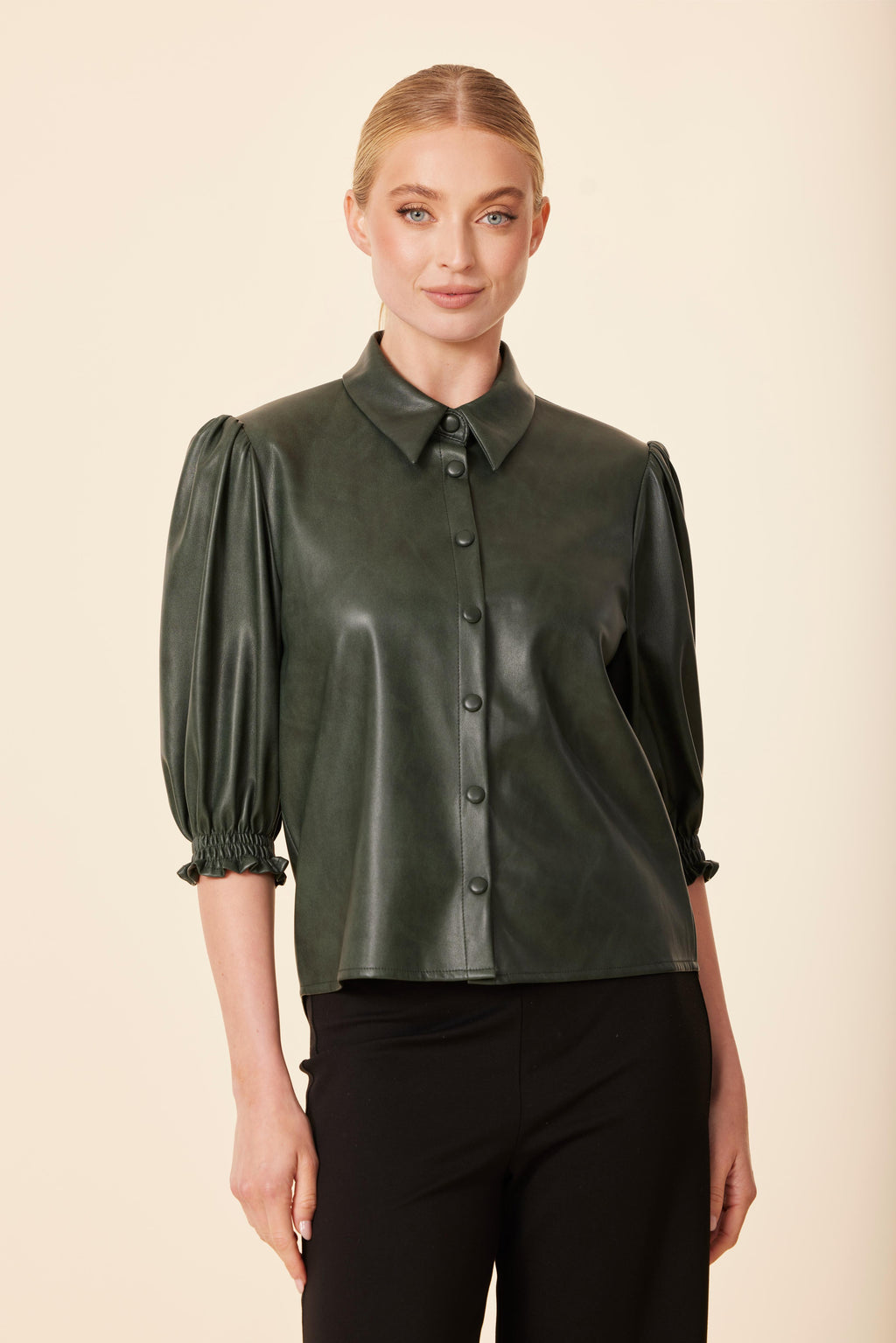 Faux Leather Elastic Cuff Top