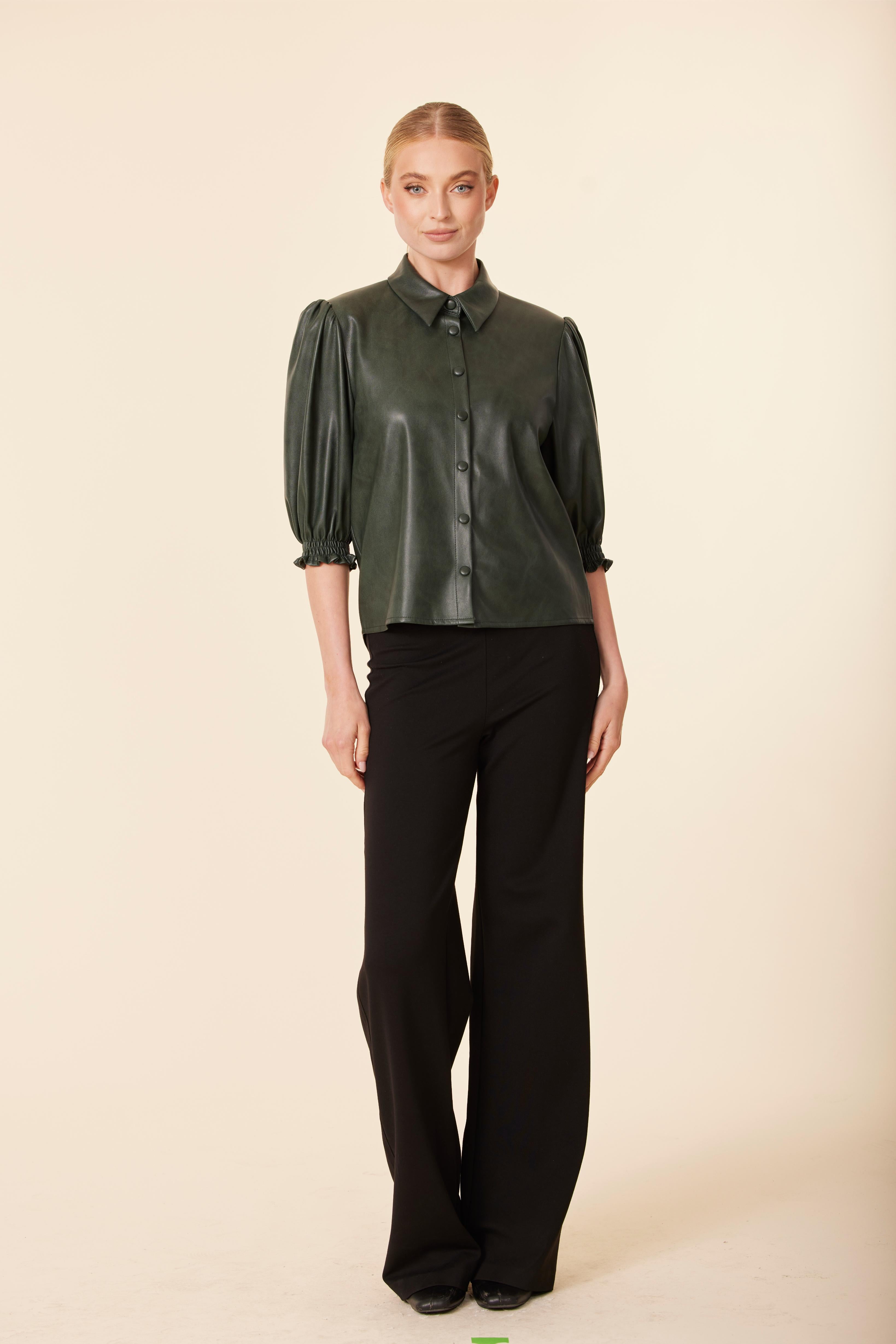 Faux Leather Elastic Cuff Top