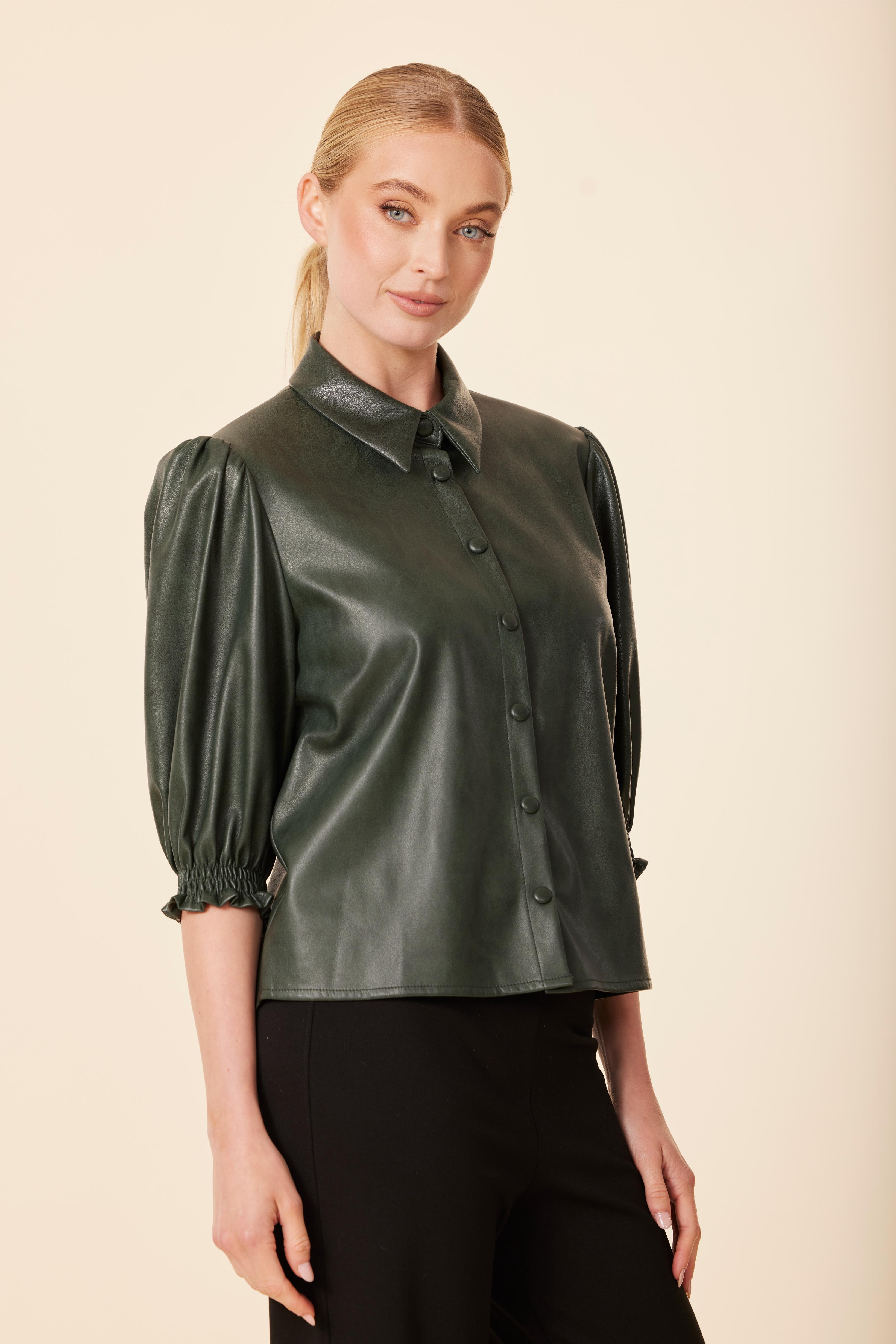 Faux Leather Elastic Cuff Top