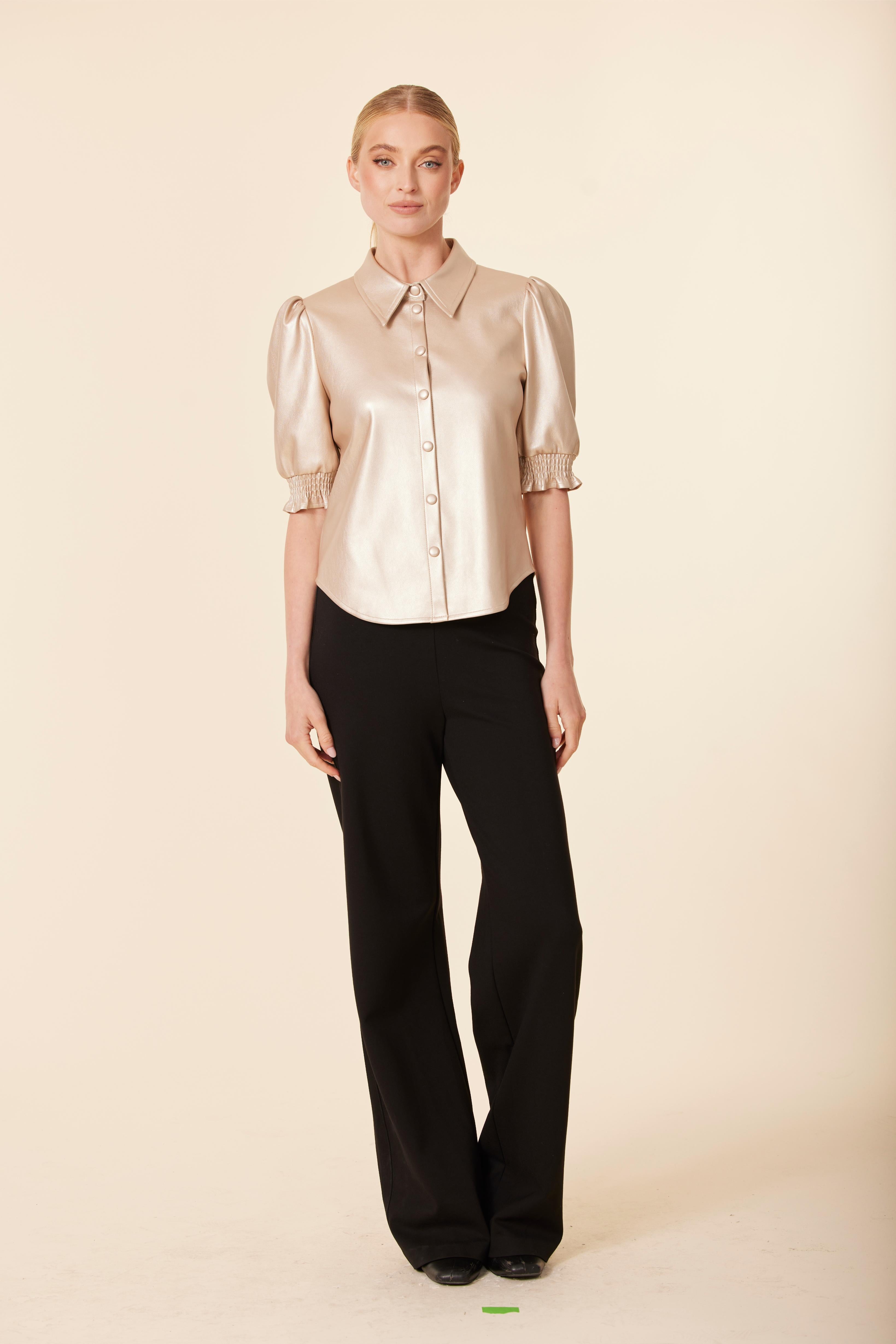 Faux Leather Elastic Cuff Top