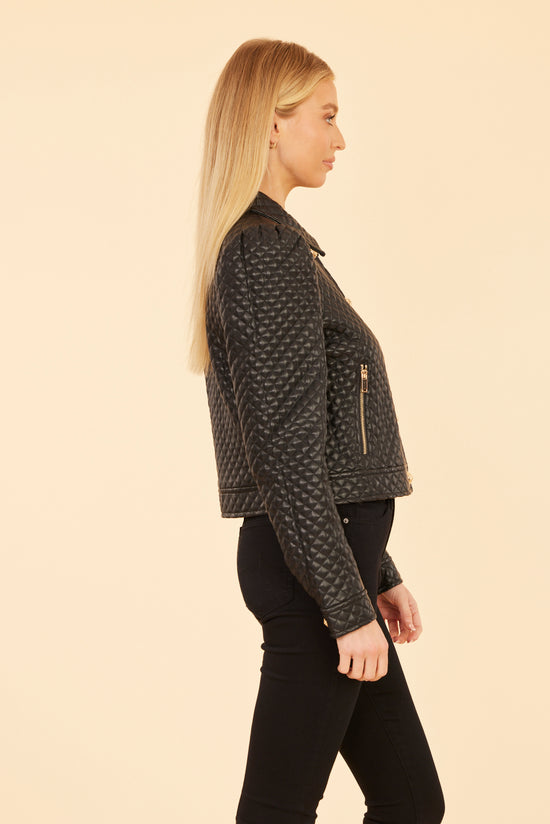 Quilted Faux Leather Puff Shoulder Jacket