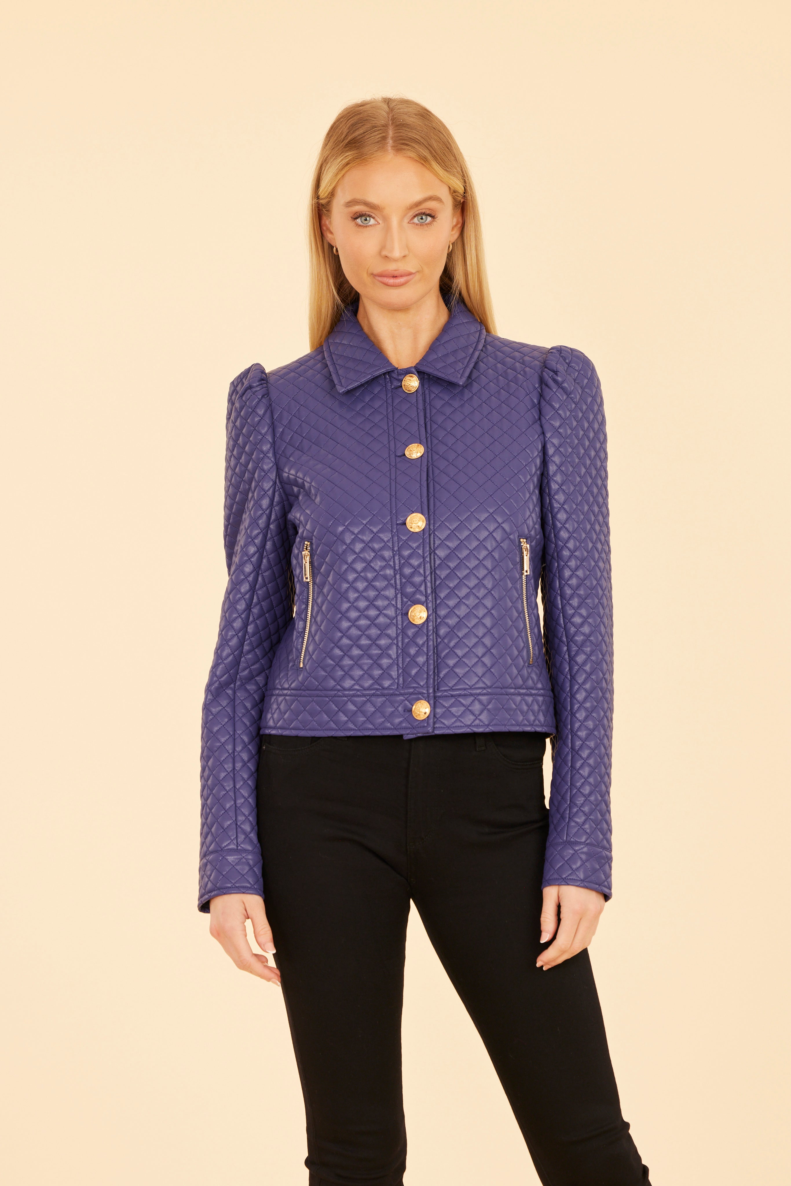 Quilted Faux Leather Puff Shoulder Jacket