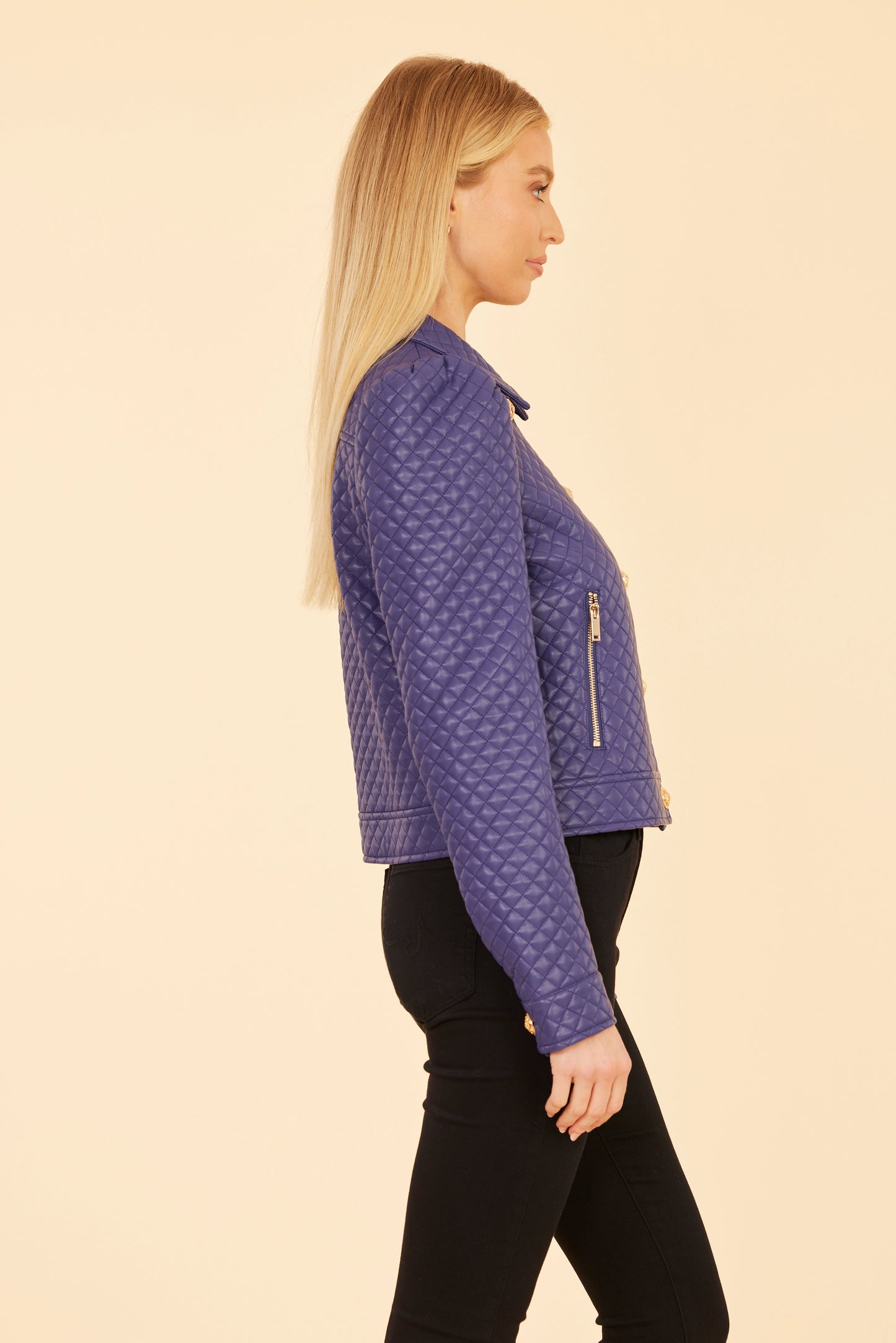 Quilted Faux Leather Puff Shoulder Jacket