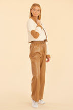 Faux Leather Wide Leg Drawstring Pants
