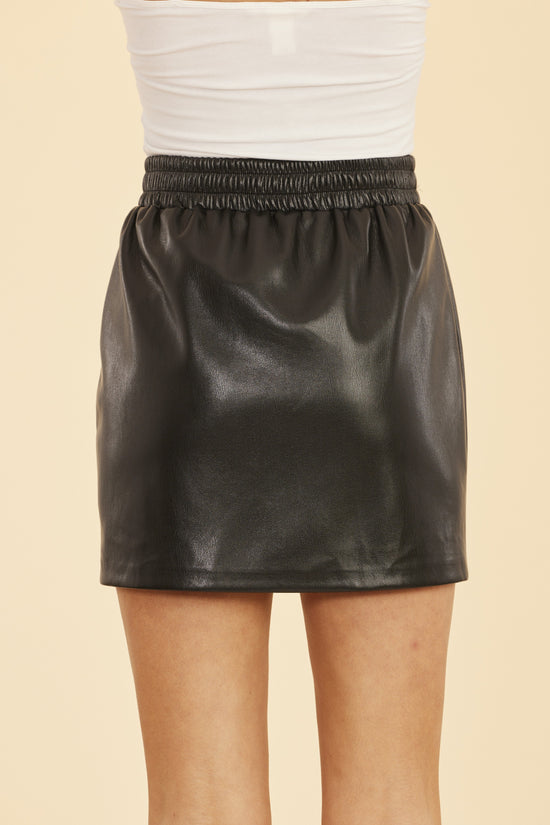 Faux Leather Mini Skirt with Elastic Waistband