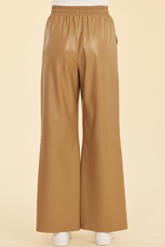 Faux Leather Wide Leg Drawstring Pants