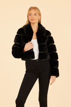 Paneled Faux Fur Vegan Leather Cropped Jacket