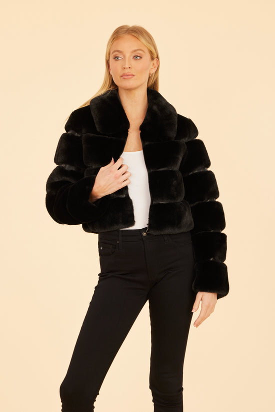 Paneled Faux Fur Vegan Leather Cropped Jacket