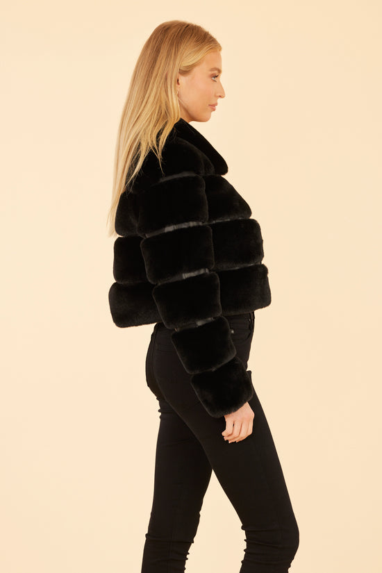 Paneled Faux Fur Vegan Leather Cropped Jacket