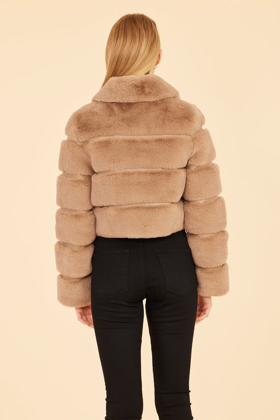 Paneled Faux Fur Vegan Leather Cropped Jacket