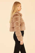Paneled Faux Fur Vegan Leather Cropped Jacket