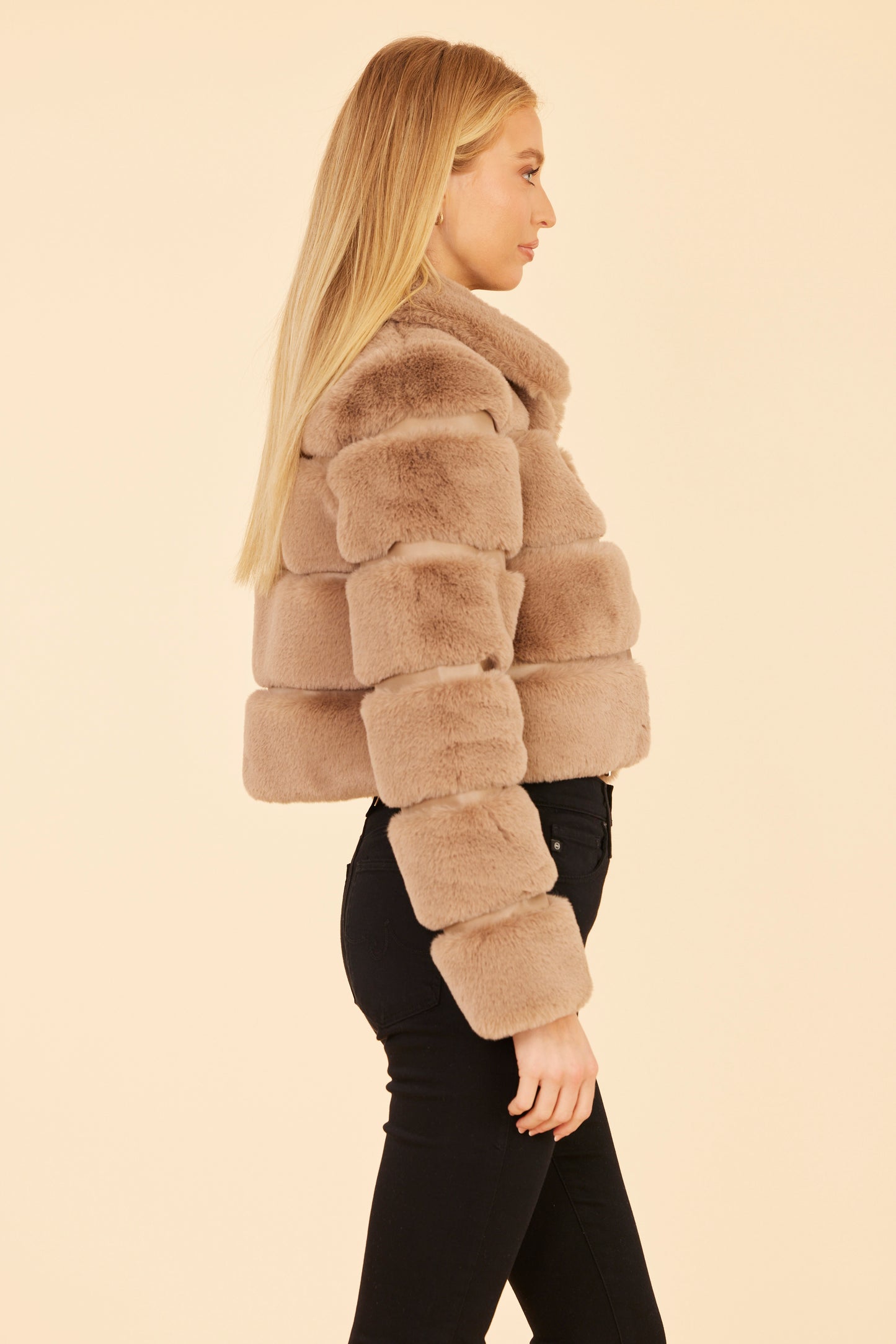 Paneled Faux Fur Vegan Leather Cropped Jacket