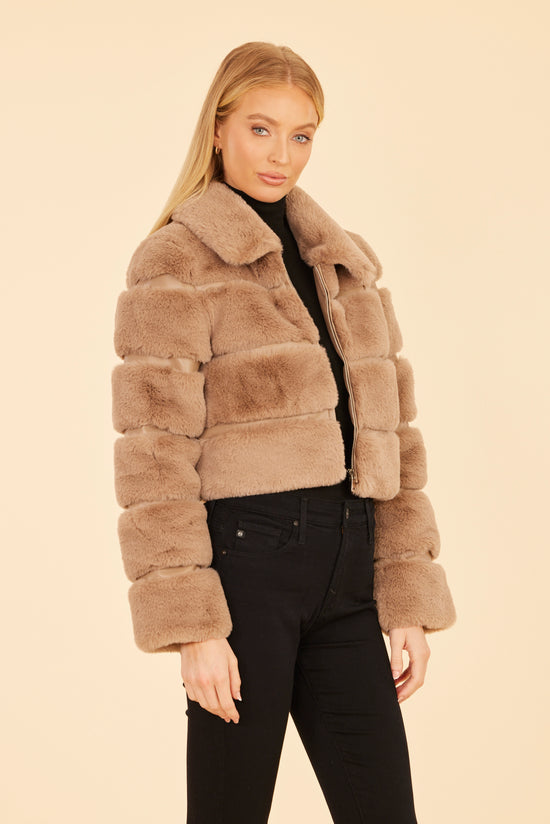 Paneled Faux Fur Vegan Leather Cropped Jacket