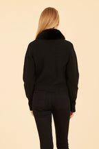 Cropped Cardigan with Faux Fur Trim