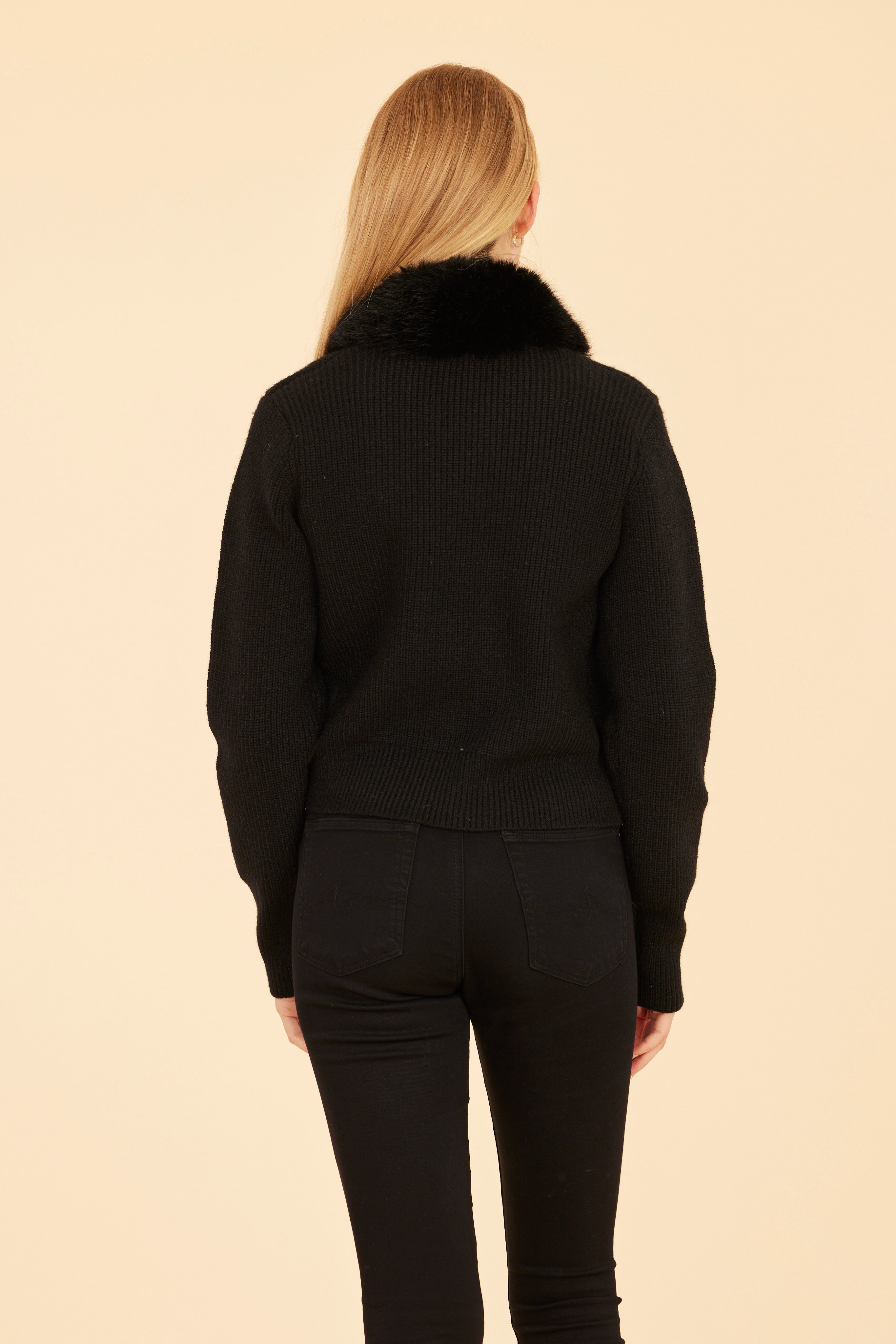 Cropped Cardigan with Faux Fur Trim