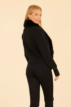 Cropped Cardigan with Faux Fur Trim
