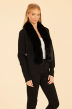Cropped Cardigan with Faux Fur Trim