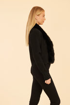Cropped Cardigan with Faux Fur Trim