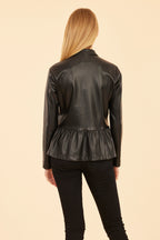 Faux Leather Peplum Shirt Jacket