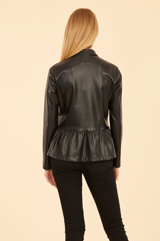 Faux Leather Peplum Shirt Jacket