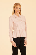 Faux Leather Peplum Shirt Jacket