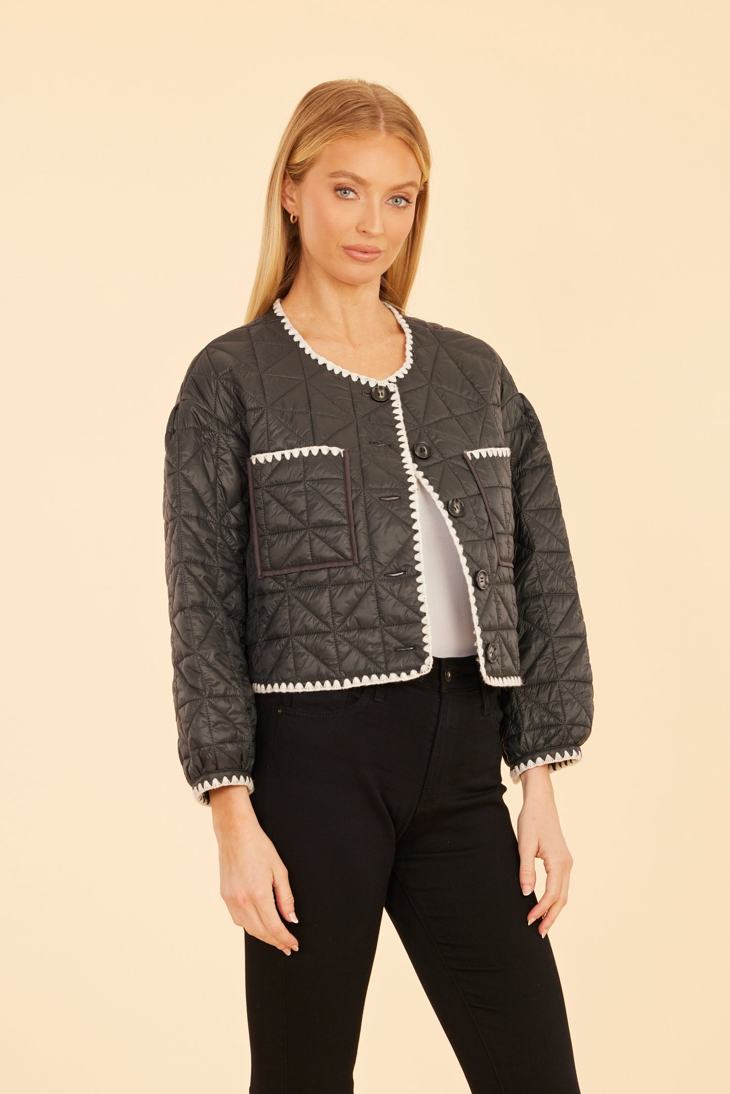 Quilted Whip Stitch Cropped Jacket