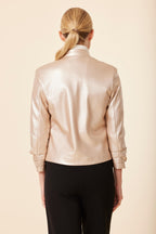 Metallic Faux Leather Ruched Sleeve Blazer