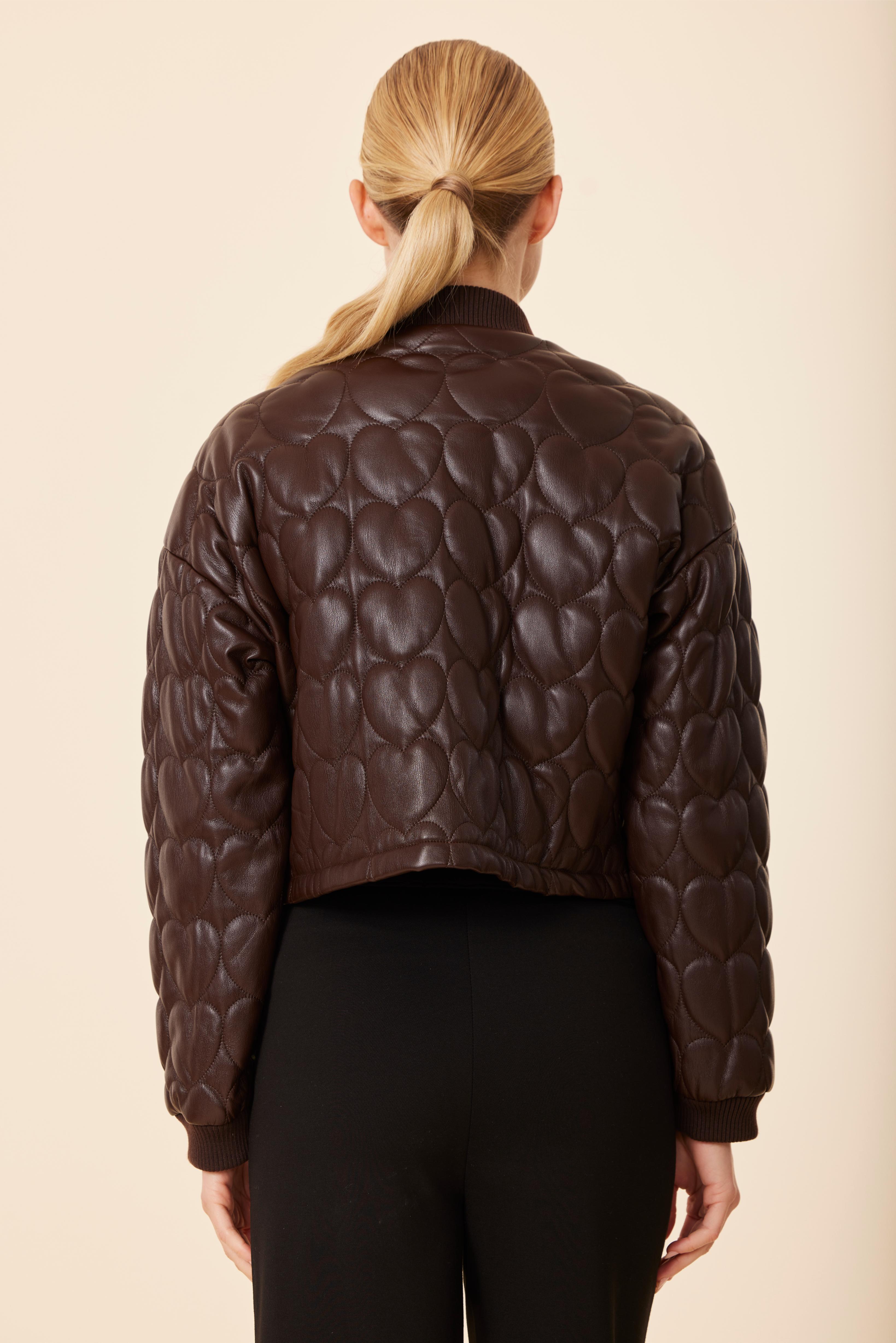 Faux Leather Heart Quilted Jacket