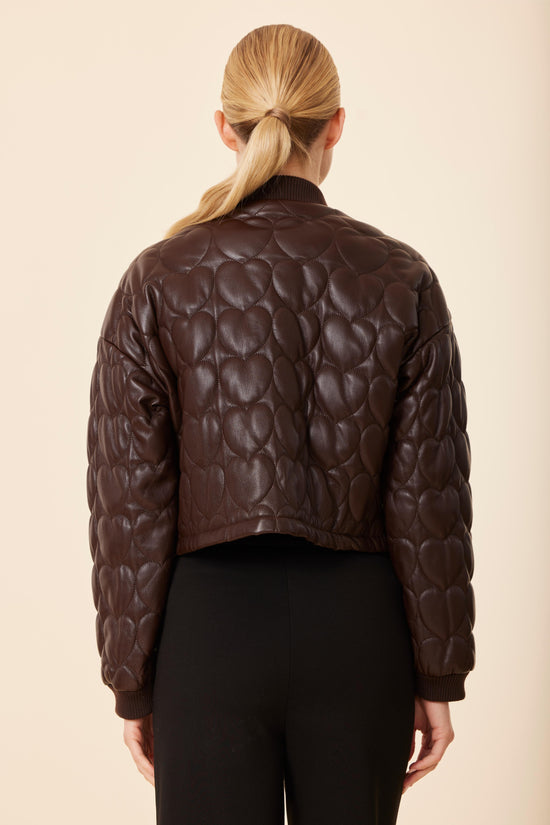 Faux Leather Heart Quilted Jacket