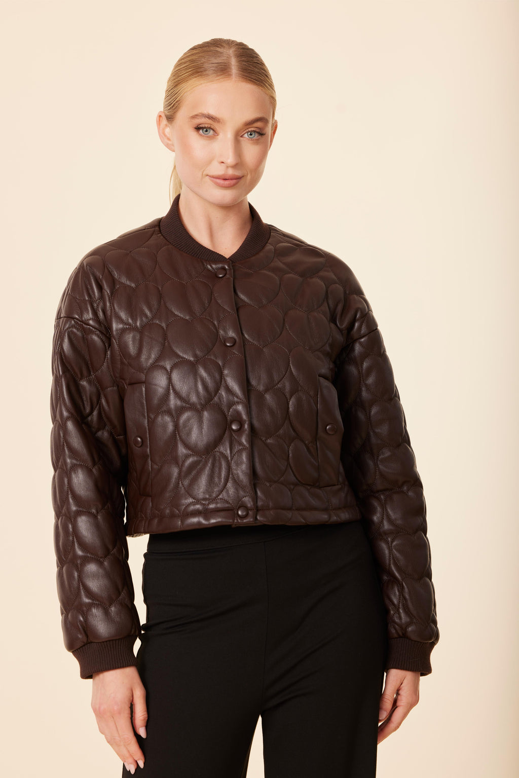 Faux Leather Heart Quilted Jacket