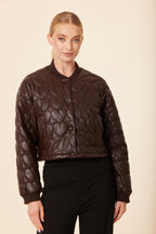 Faux Leather Heart Quilted Jacket