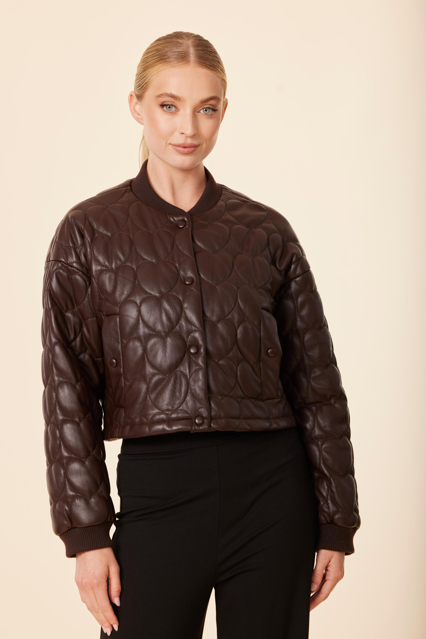 Faux Leather Heart Quilted Jacket