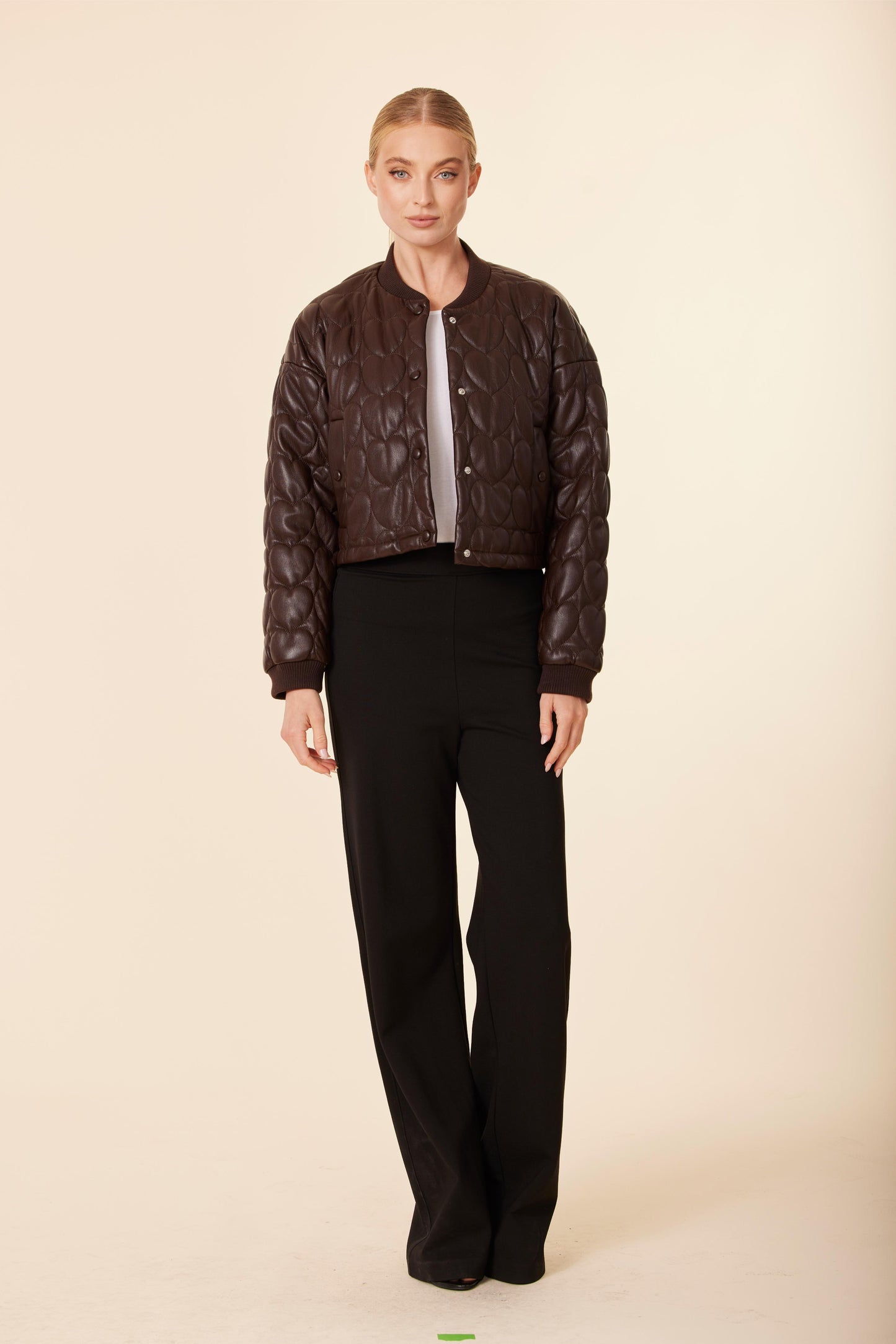 Faux Leather Heart Quilted Jacket