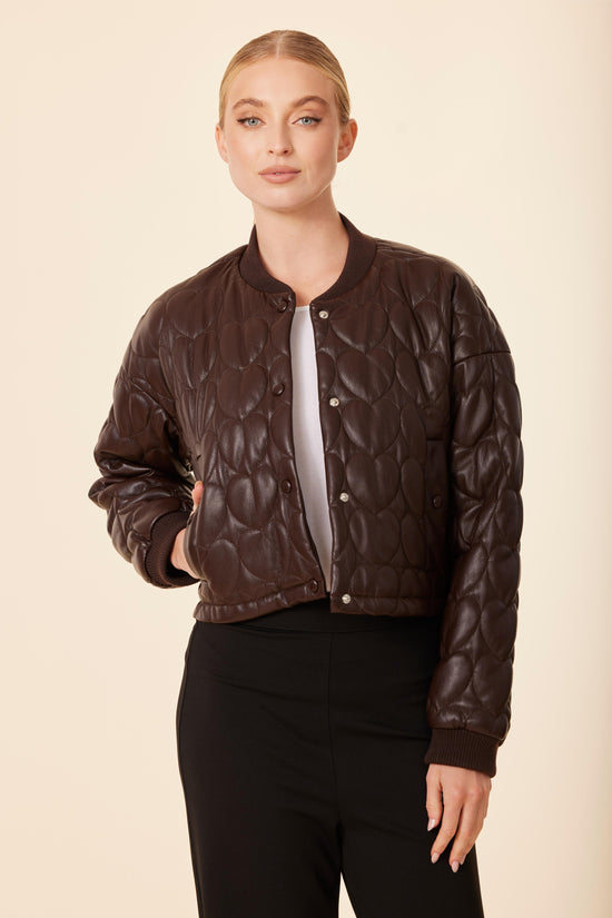 Faux Leather Heart Quilted Jacket