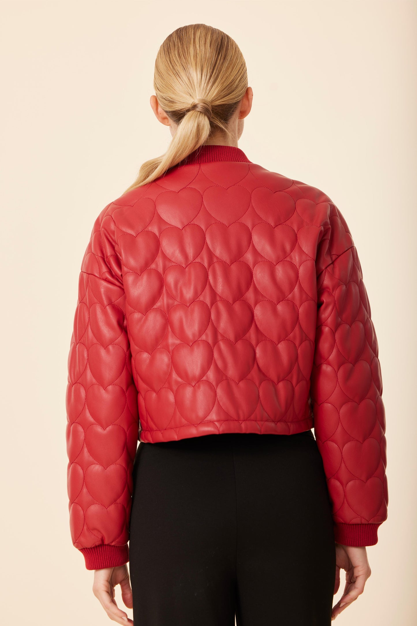 Faux Leather Heart Quilted Jacket