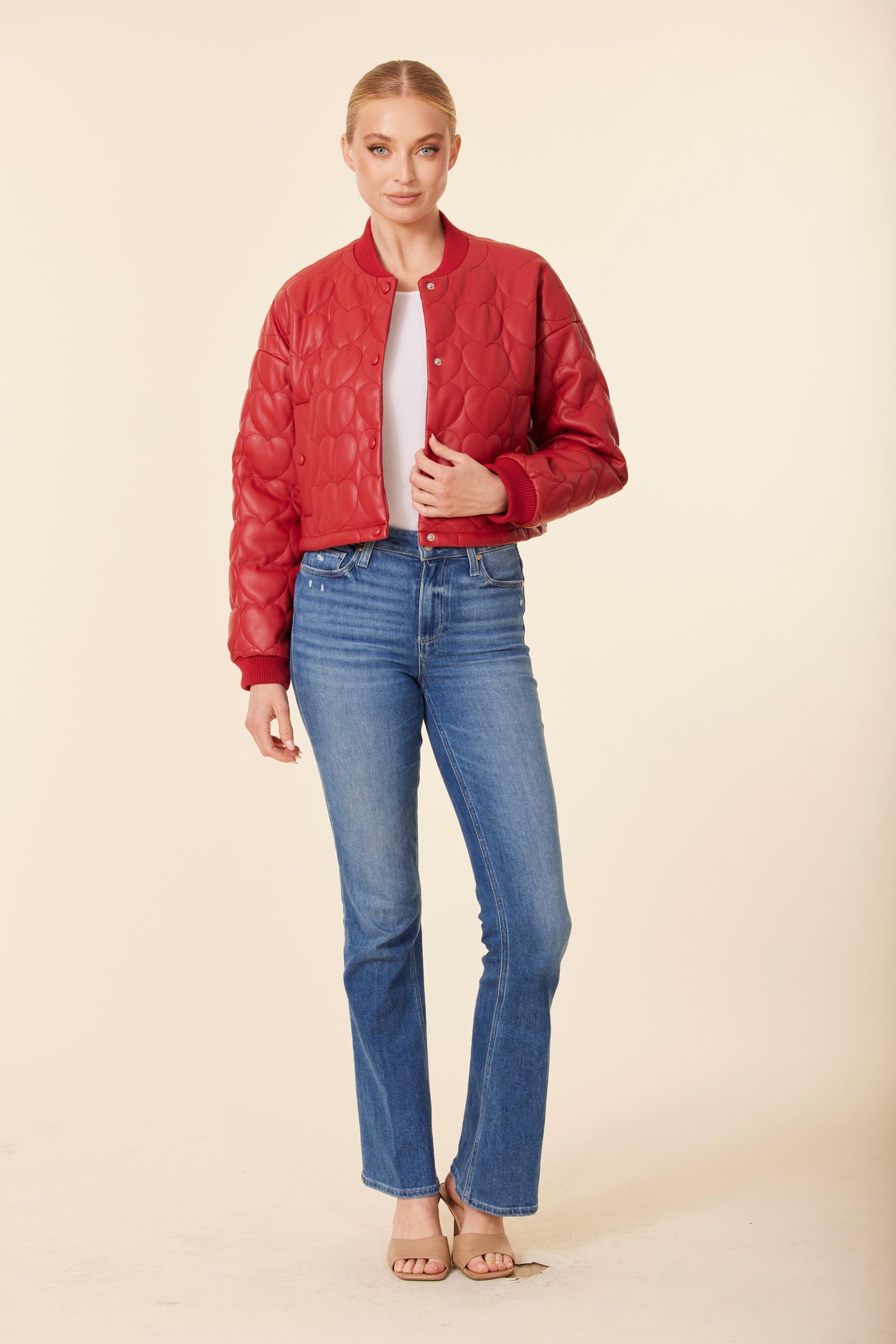 Faux Leather Heart Quilted Jacket