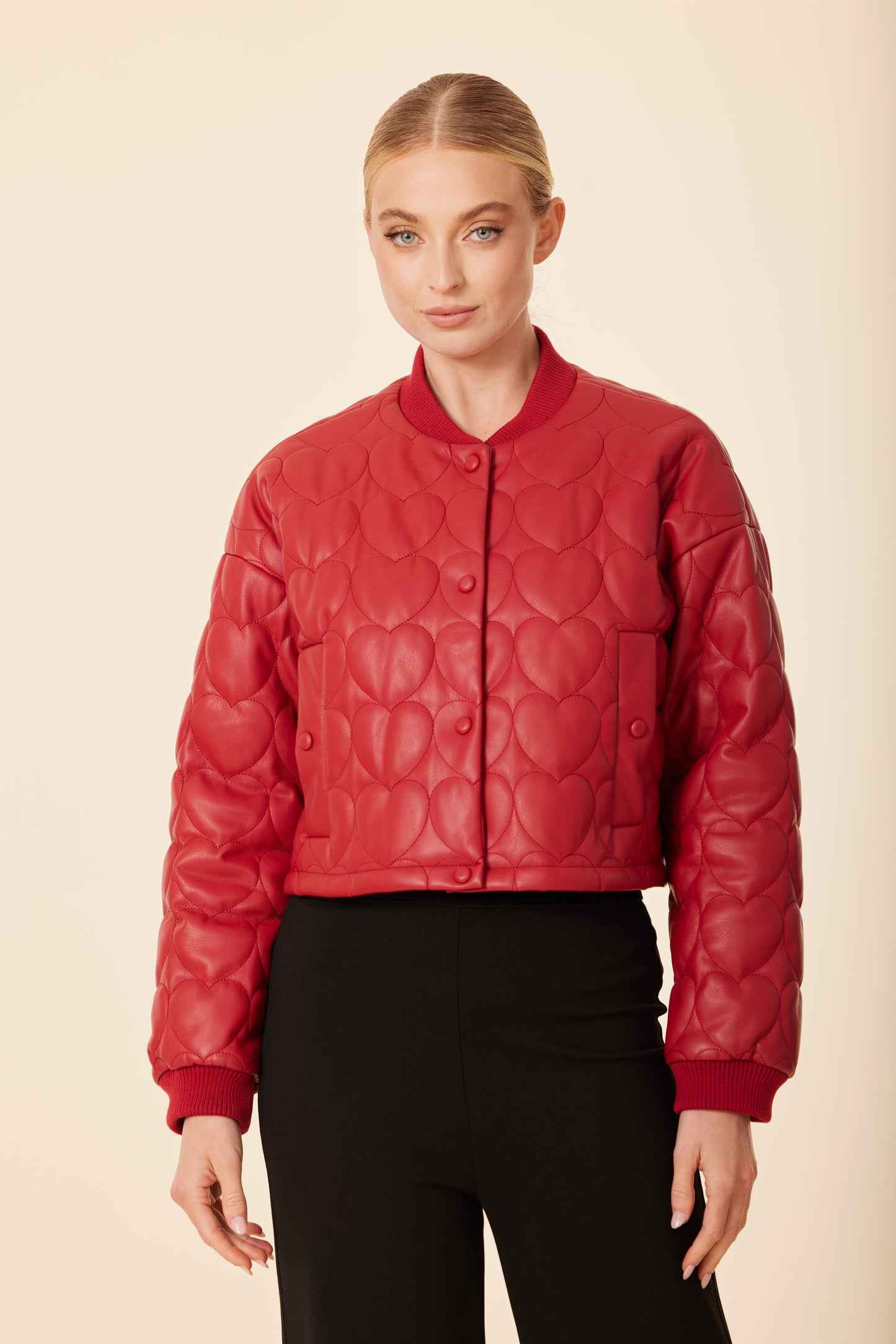 Faux Leather Heart Quilted Jacket