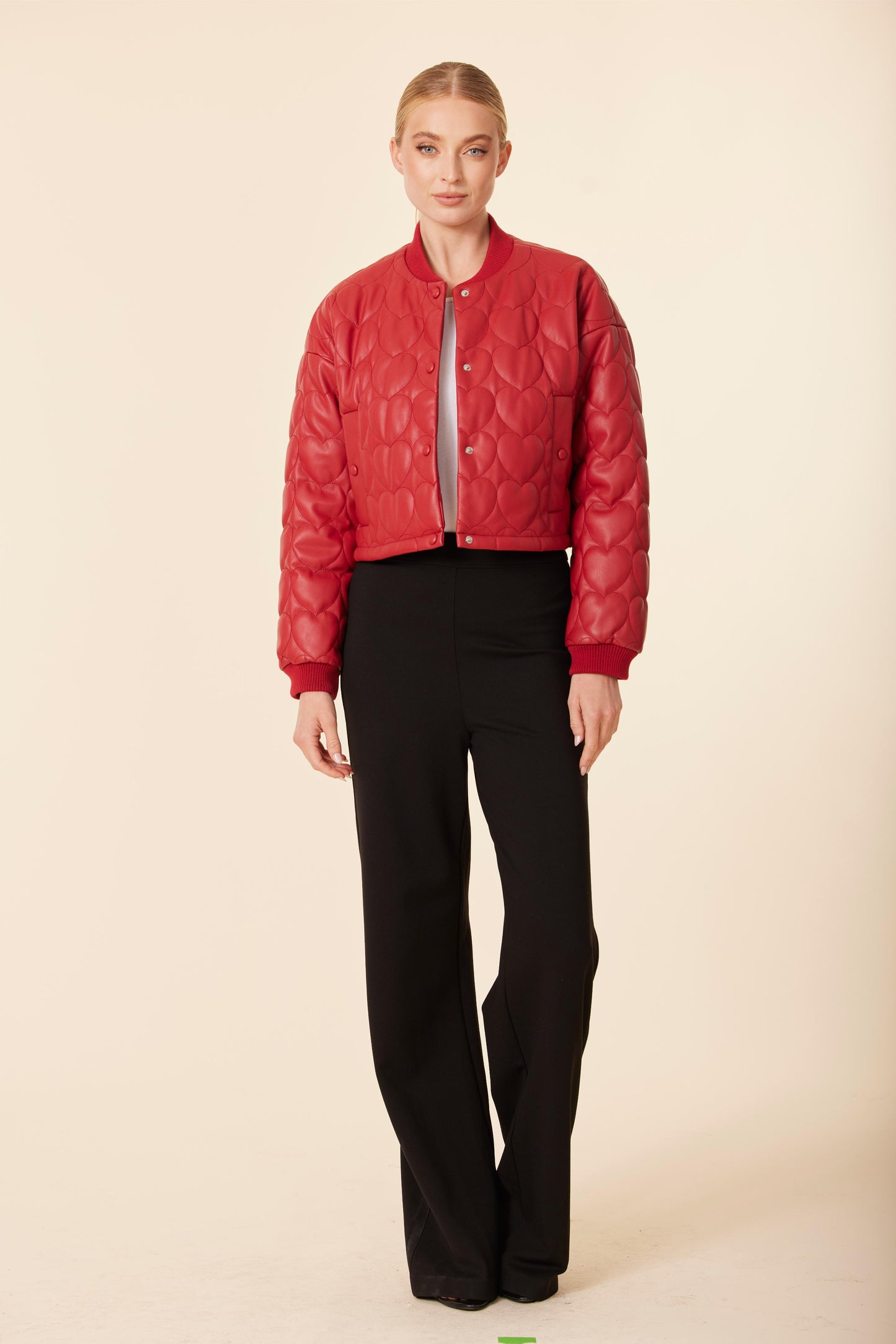 Faux Leather Heart Quilted Jacket