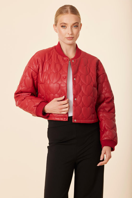 Faux Leather Heart Quilted Jacket