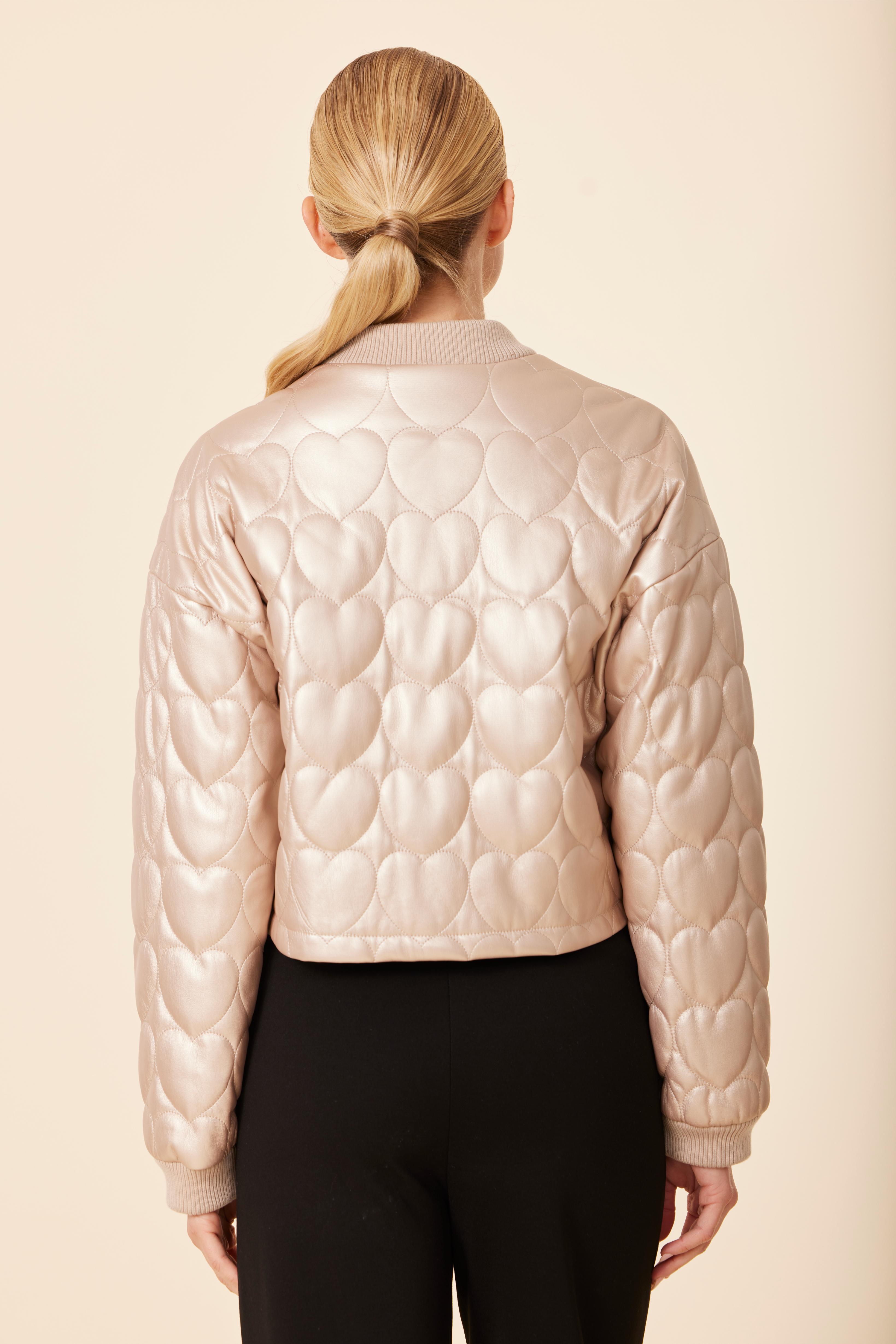 Faux Leather Heart Quilted Jacket