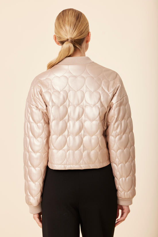 Faux Leather Heart Quilted Jacket
