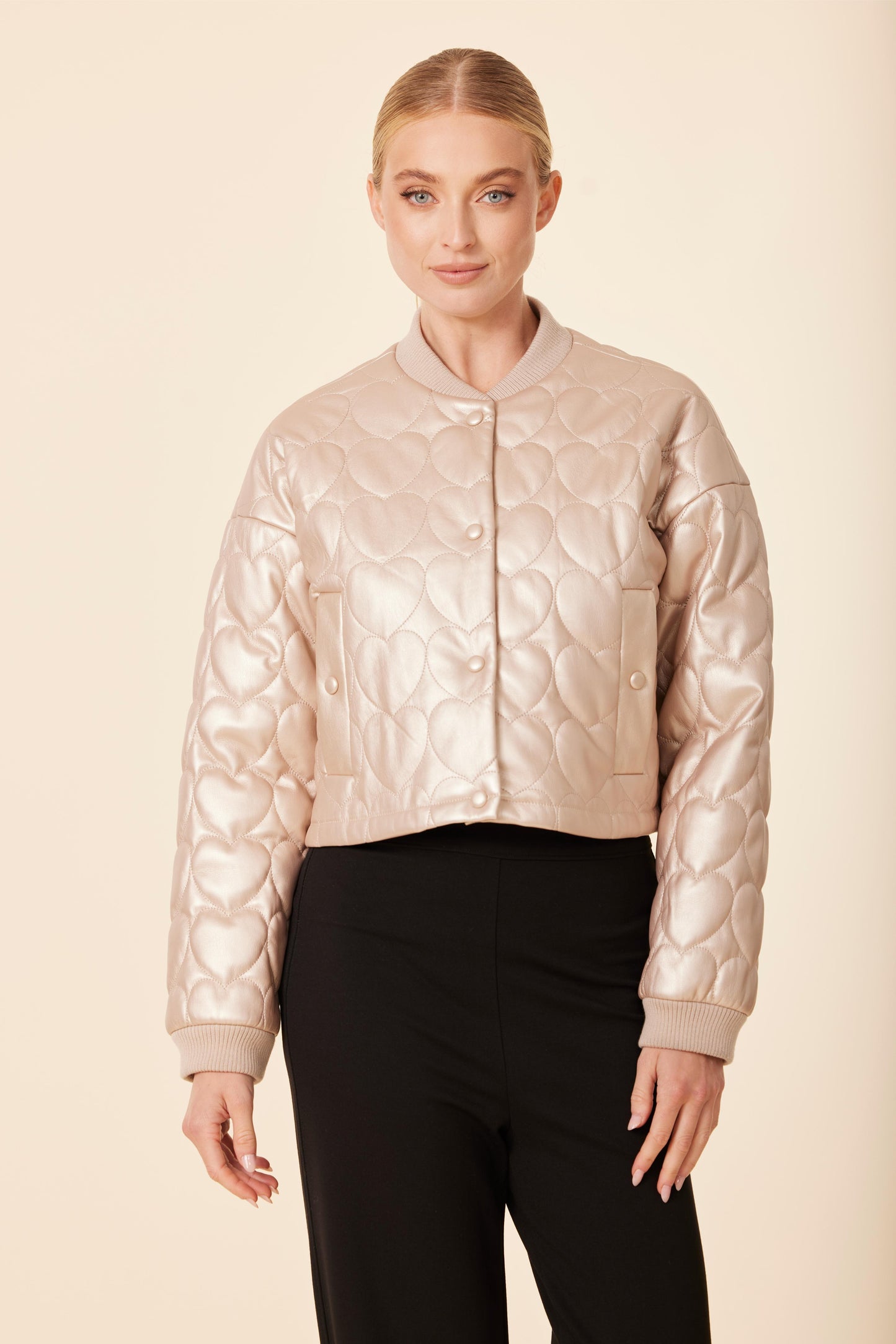 Faux Leather Heart Quilted Jacket