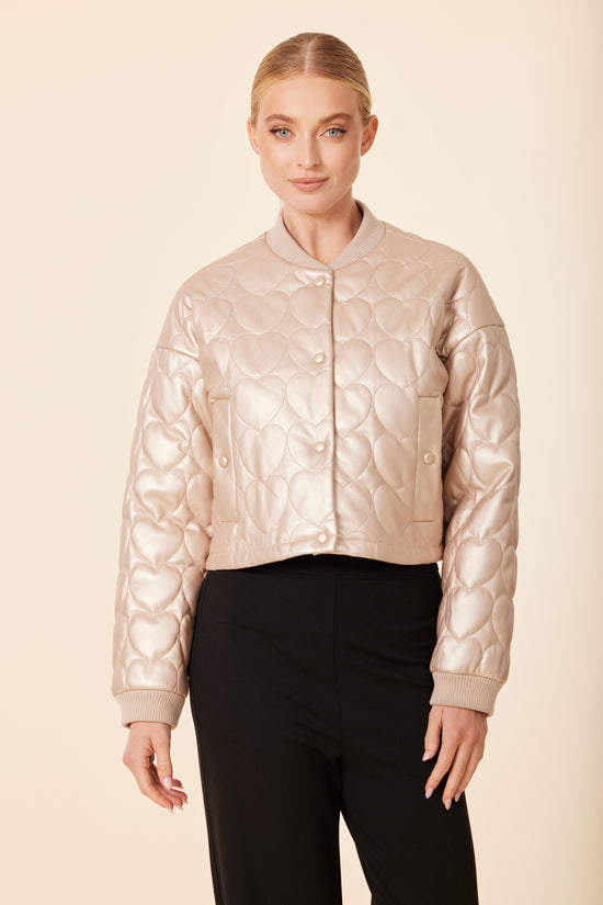 Faux Leather Heart Quilted Jacket