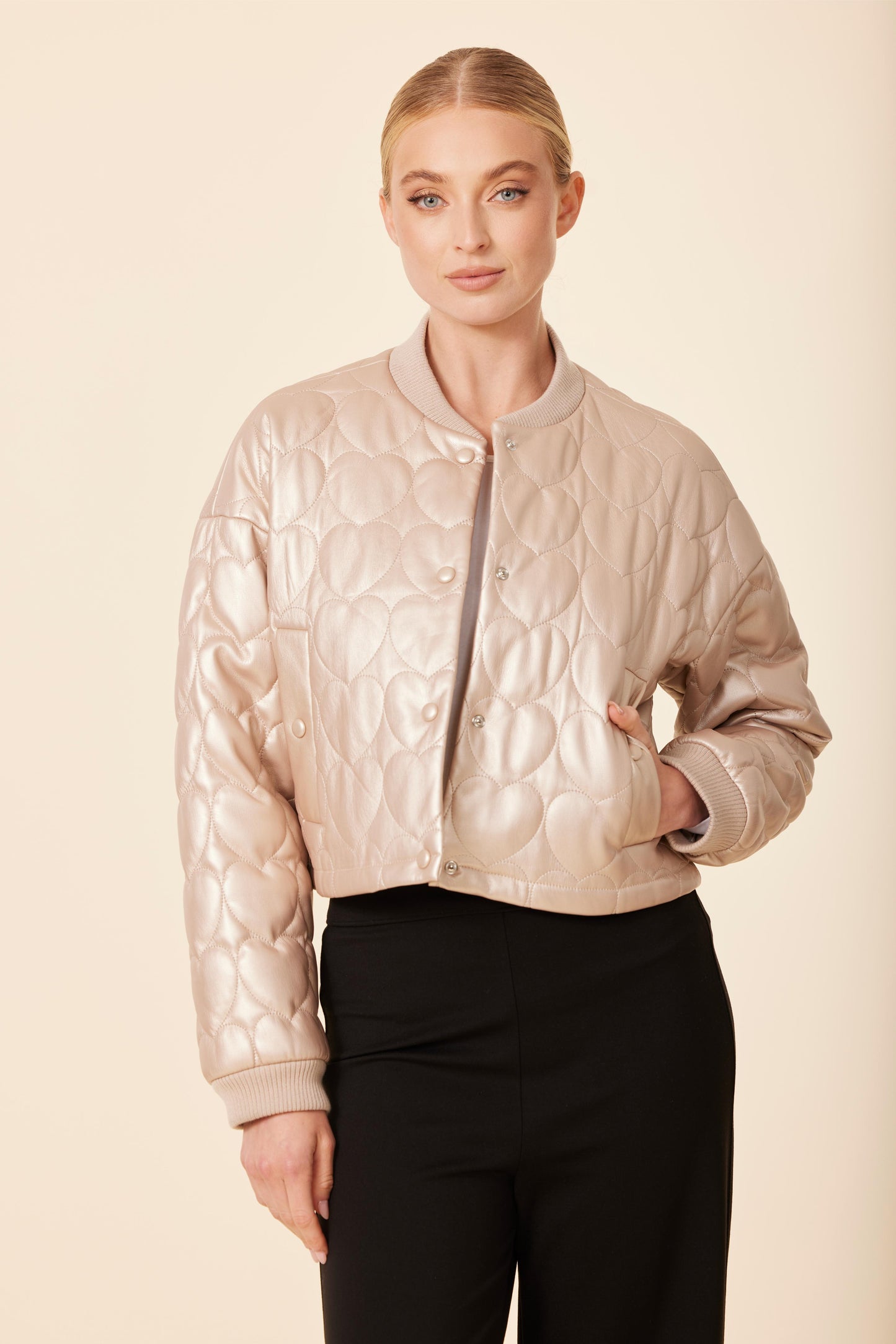 Faux Leather Heart Quilted Jacket
